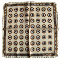 Medallion Wool/Silk Pocket Square - Beige/Brown/Orange