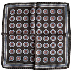 Medallion Wool/Silk Pocket Square - Brown/Orange/Mid Blue