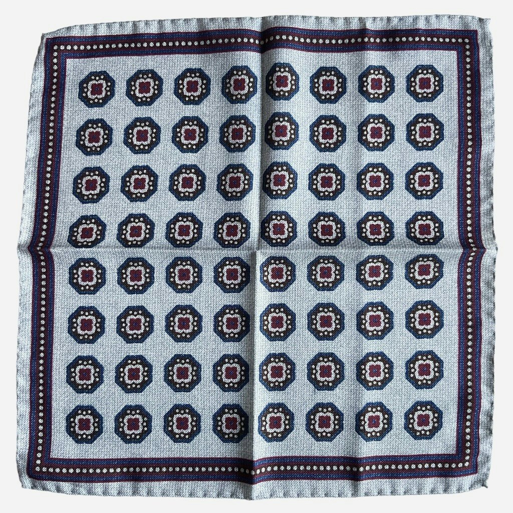 Medallion Wool/Silk Pocket Square - Grey/Purple/Brown