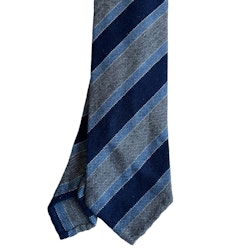 Regimental Cashmere Tie - Untipped - Navy Blue/Grey/Light Blue