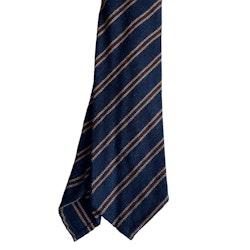 Regimental Cashmere Tie - Untipped - Navy Blue/Beige/Brown