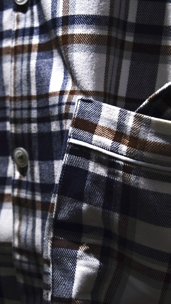 Large Check Flannel Pyjamas - Navy Blue/Brown/White