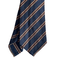 Regimental Cashmere Tie - Untipped - Navy Blue/Beige/Brown