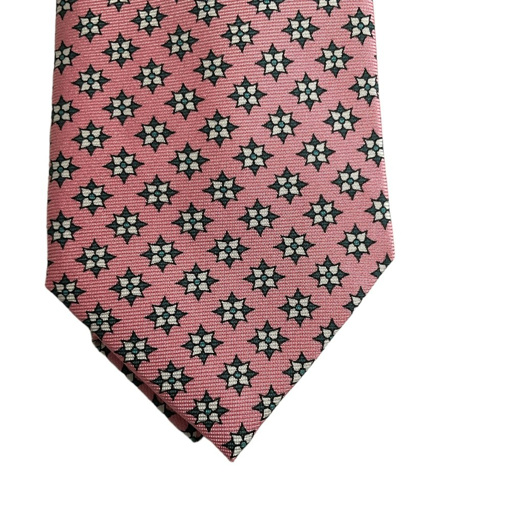 Floral Printed Silk Tie - Pink/Dark Turquoise/White