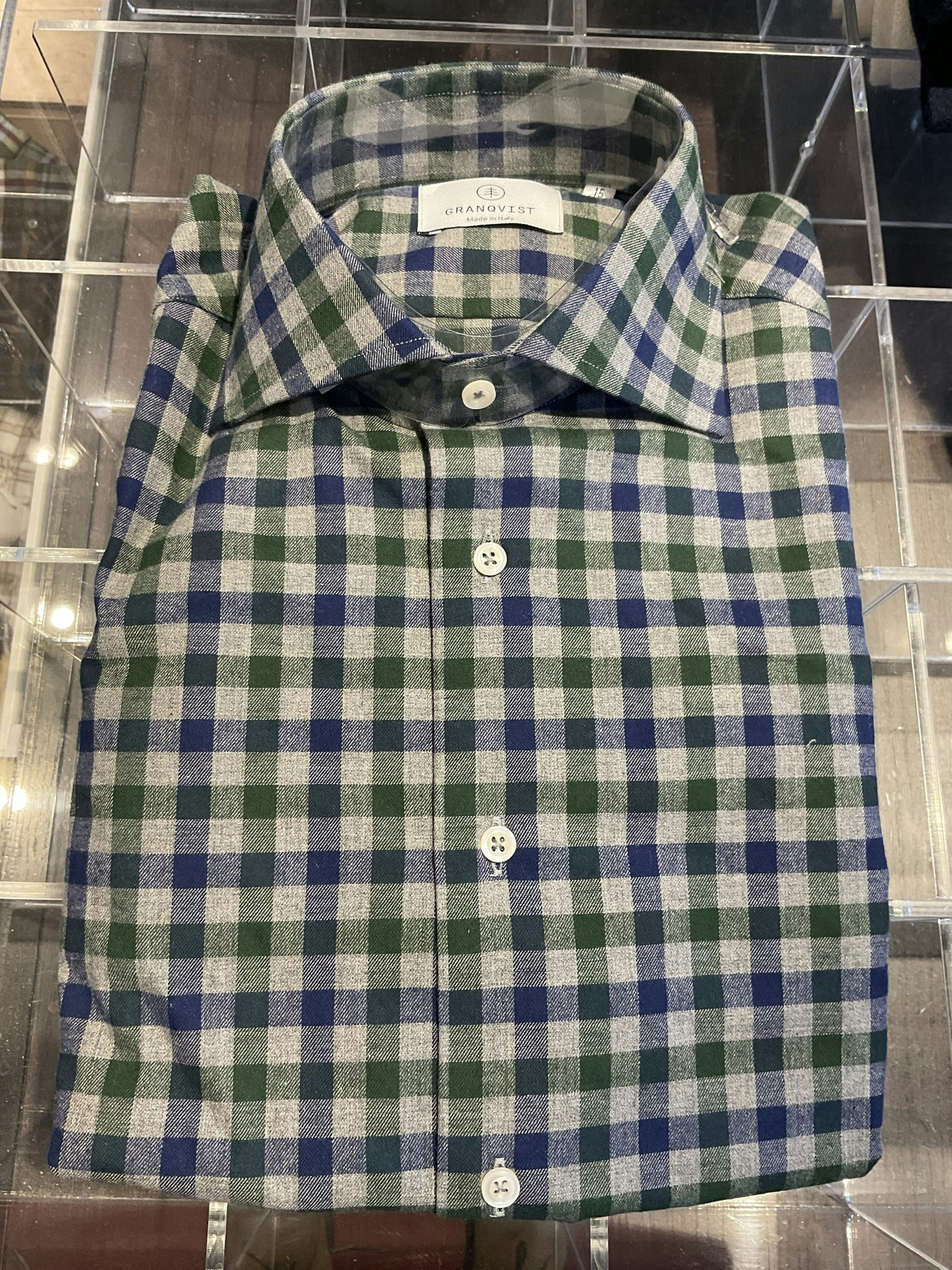 Small check brushed cotton shirt - Grey/Navy/Green