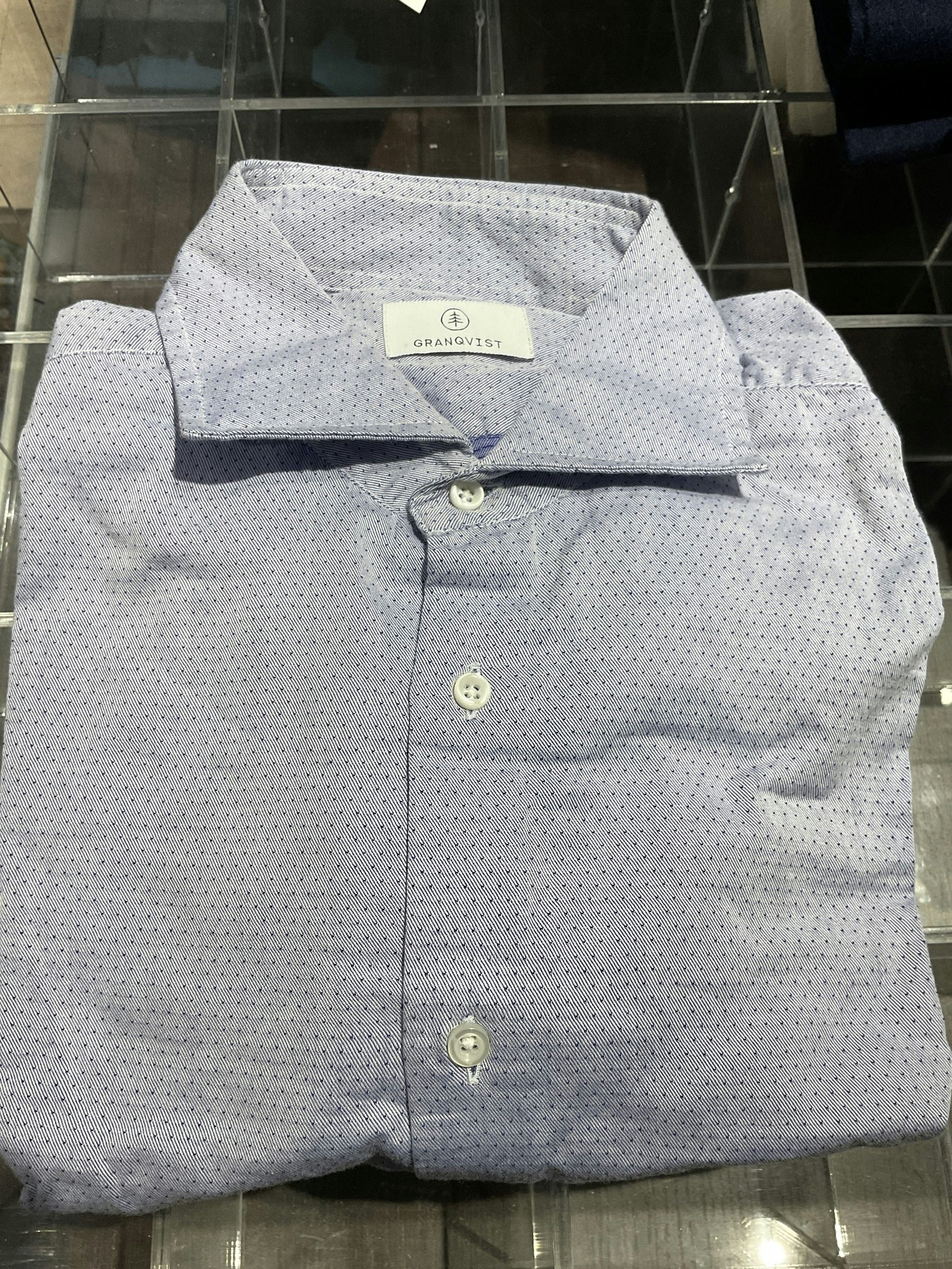 Pindot Twill Shirt - Light Blue/Navy