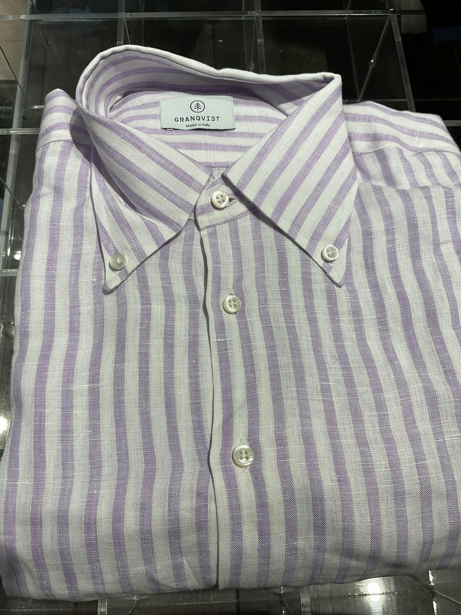 Striped Linen Shirt - White/Purple