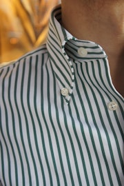 Premium Striped Twill Shirt - Button Down - Green/White