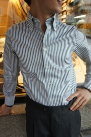 Premium Striped Twill Shirt - Button Down - Green/White