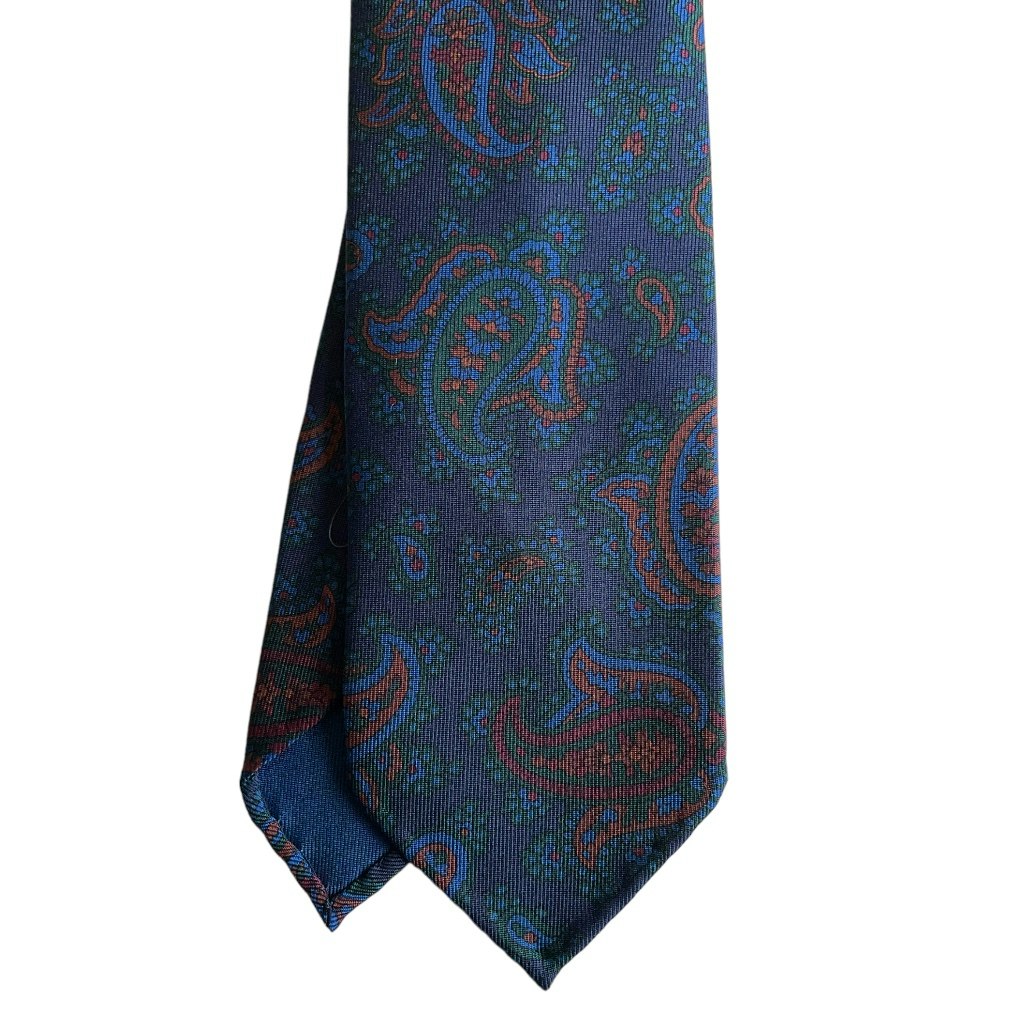 Paisley Ancient Madder Silk Tie - Untipped - Navy Blue/Green/Brown