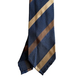 Regimental Silk Grenadine Tie - Untipped - Navy Blue/Brown/Beige