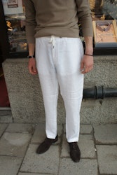 Linen trousers with drawstring - White