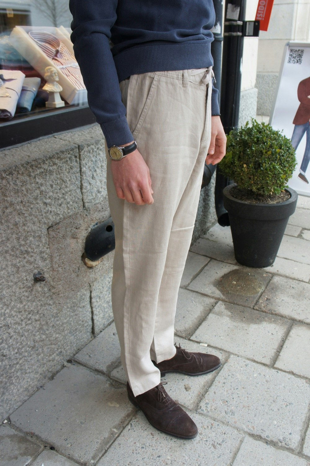 Linen trousers with drawstring - Beige