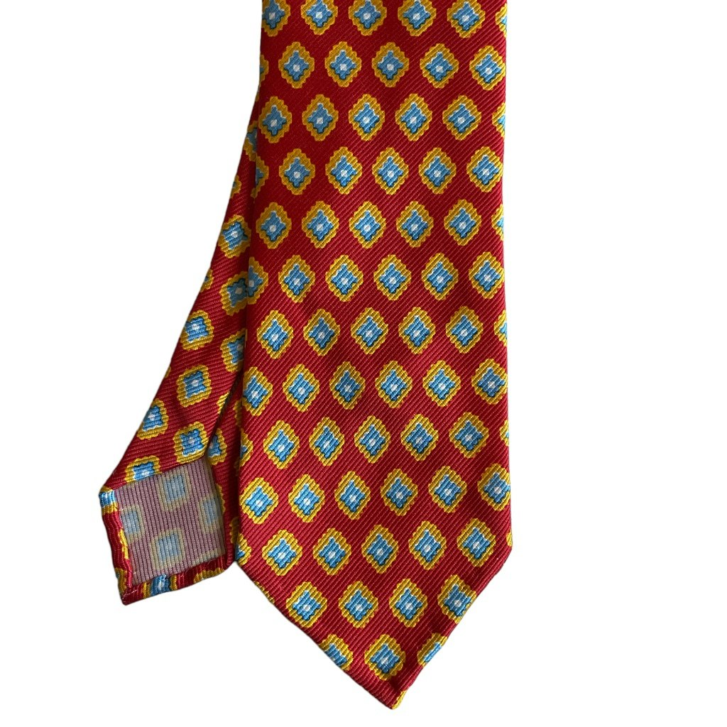 Floral Printed Jacquard Silk Tie - Untipped - Red/Yellow/Light Blue