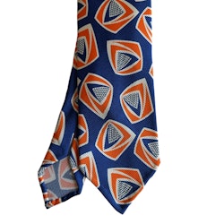 Large Pattern Printed Jacquard Silk Tie - Untipped - Mid Blue/Orange/White