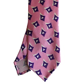Large Pattern Printed Jacquard Silk Tie - Untipped - Pink/Lilac/White