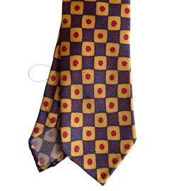 Multi Printed Jacquard Silk Tie - Untipped - Yellow/Navy/Burgundy/Red