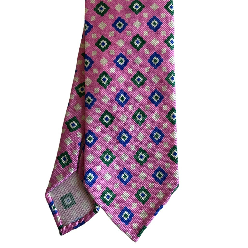 Floral Printed Jacquard Silk Tie - Untipped - Pink/Green/Mid Blue/White