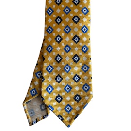 Floral Printed Jacquard Silk Tie - Untipped - Yellow/Navy Blue/Mid Blue/White