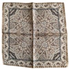 Oriental Silk Pocket Square - Beige/Navy Blue/Brown