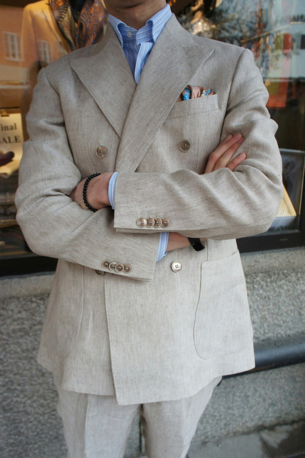 Double Breasted Linen Jacket - Half Canvas - Sand Beige