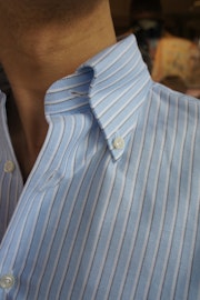 Smalrandig Oxfordskjorta Button Down - Ljusblå/Marinblå/Vit