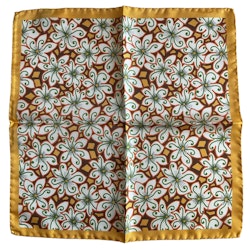 Floral Silk Pocket Square - Yellow/White/Brown