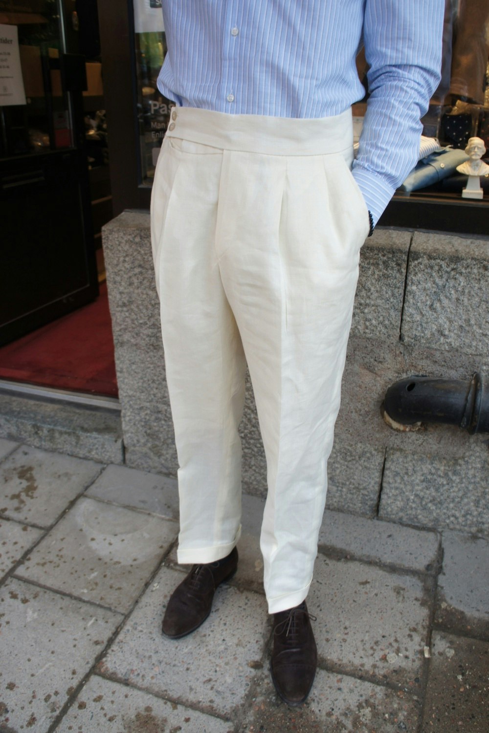Solid High Waist Linen/Wool Trousers - Off White