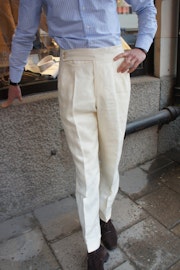 Solid High Waist Linen Trousers - Off White
