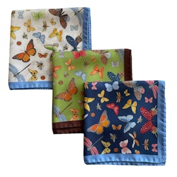 Flowers and Butterflies Silk Pocket Square - Light Green/Brown