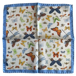 Flowers and Butterflies Silk Pocket Square - White/Light Blue