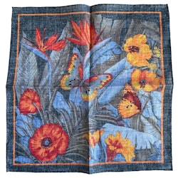 Butterflies and Flowers Linen Pocket Square - Navy Blue
