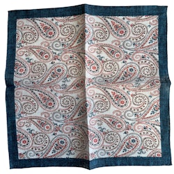 Paisley Linen Pocket Square - Navy Blue/White/Red