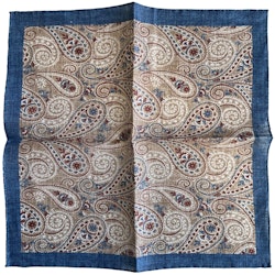 Paisley Linen Pocket Square - Navy Blue/Brown