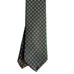 Floral Printed Silk Tie - Untipped - Olive Green/Brown/White
