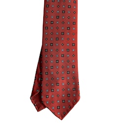 Floral Printed Silk Tie - Untipped - Rust Orange/Light Blue