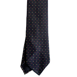 Floral Printed Silk Tie - Untipped - Navy Blue/Orange/Red