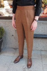Enfärgade Linnebyxor - Hög Midja - Tobak
