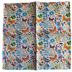 Fjärilar och Blommor Sidennäsduk - Vit/Blå/Orange/Grön