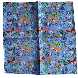 Fjärilar och Blommor Sidennäsduk - Ljusblå/Orange/Grön/Marinblå