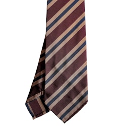 Regimental Super Repp Silk Tie - Untipped - Burgundy/Beige/Navy Blue