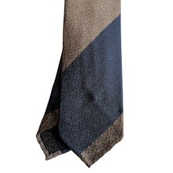 Blockstripe Textured Silk Tie - Untipped - Navy Blue/Beige