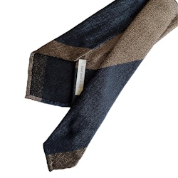 Blockstripe Textured Silk Tie - Untipped - Navy Blue/Beige