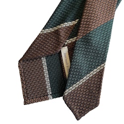 Blockstripe Silk Grenadine Tie - Untipped - Rust/Dark Green/White