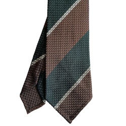 Blockstripe Silk Grenadine Tie - Untipped - Rust/Dark Green/White