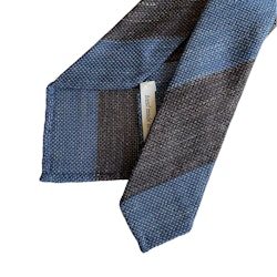 Blockstripe Silk/Linen Grenadine Tie - Untipped - Brown/Light Blue