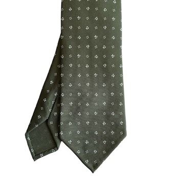 Floral Printed Silk Tie - Untipped - Olive Green/White