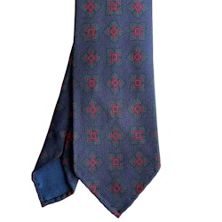 Large Medallion Ancient Madder Silk Tie - Untipped - Navy Blue/Green/Burgundy