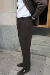 Solid High Waist Flannel Trousers with side adjusters - Dark Brown (Only size 56 left!)