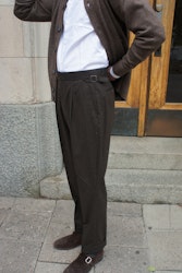 Solid High Waist Flannel Trousers with side adjusters - Dark Brown (Only size 56 left!)